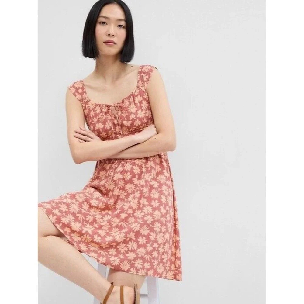 Gap Tie Neck Smocked Mini Sundress Lined Floral Print Boho‎ Casual Size XXL